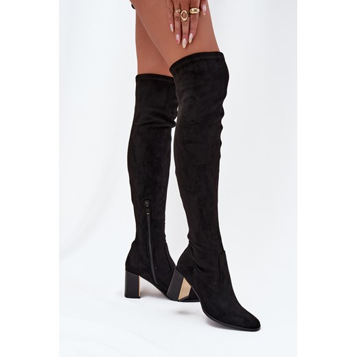 Damskie Kozaki Eko Zamszowe Obcas Słupek Czarne Czarne Jelina Boto 41 ZAZOO