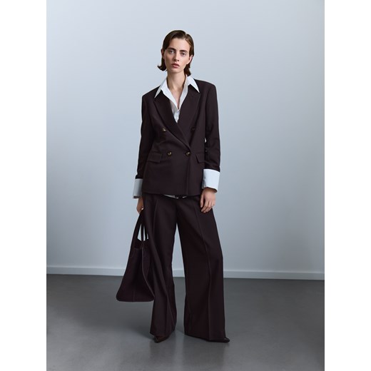 Reserved - Szerokie spodnie z kantem - ciemnobrązowy Reserved XXL Reserved