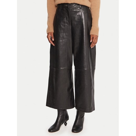 Weekend Max Mara Spodnie skórzane Blanc 2525436012 Czarny Wide Leg ze sklepu MODIVO w kategorii Spodnie damskie - zdjęcie 185635075