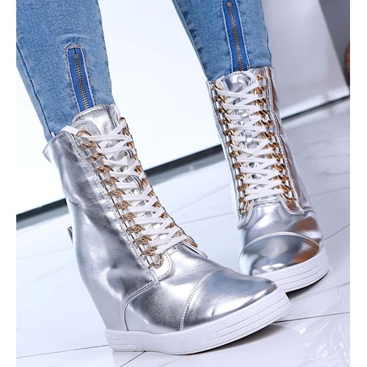 Srebrne damskie trampki sneakersy na koturnie Seastar /C6-2 15103 T937/ ze sklepu Pantofelek24.pl w kategorii Botki - zdjęcie 185638418