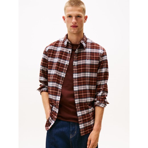 Tommy Jeans Męska koszula casual Mężczyźni Regular Fit Bawełna brązowy w kratkę ze sklepu vangraaf w kategorii Koszule męskie - zdjęcie 185639545