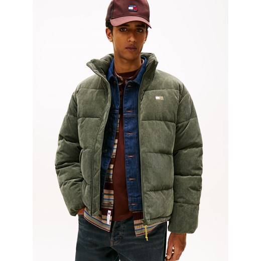 Tommy Jeans Męska sztruksowa kurtka pikowana Mężczyźni Sztuczne włókno oliwkowy jednolity ze sklepu vangraaf w kategorii Kurtki męskie - zdjęcie 185639548