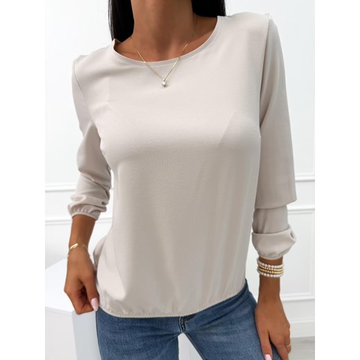Beżowa Klasyczna Bluzka z Długim Rękawem ze sklepu ModnaKiecka.pl w kategorii Bluzki damskie - zdjęcie 185640419