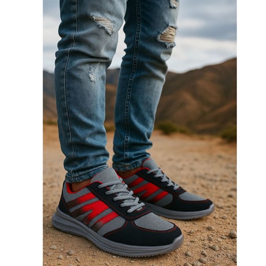 Wiązane czarno czerwone buty sportowe /B3-1 18039 T299/ ze sklepu Pantofelek24.pl w kategorii Buty sportowe męskie - zdjęcie 185640588