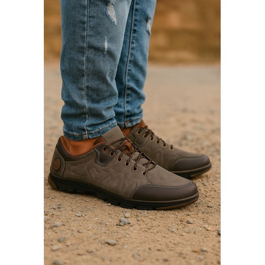 Sznurowane obuwie trekkingowe Khaki /C6-2 18035 T386/ ze sklepu Pantofelek24.pl w kategorii Buty sportowe męskie - zdjęcie 185640597
