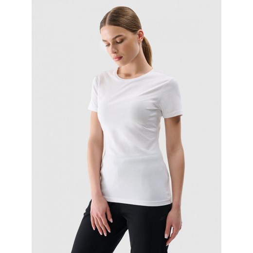 Damski t-shirt basic 4F 4FWMM00TTSHF2255 - biały ze sklepu Sportstylestory.com w kategorii Bluzki damskie - zdjęcie 185641389