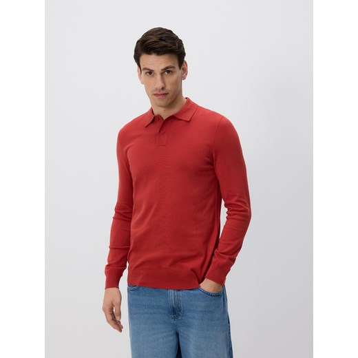 Reserved - Wiskozowy sweter polo - intenstywna czerwień Reserved L Reserved