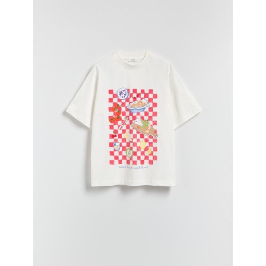 Reserved - T-shirt oversize z nadrukiem - biały ze sklepu Reserved w kategorii Bluzki damskie - zdjęcie 185642638