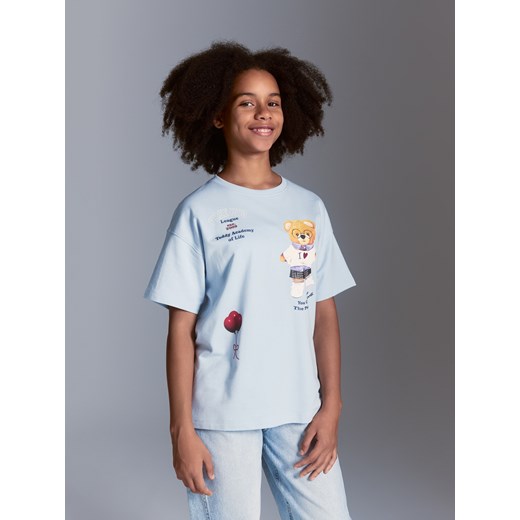 Reserved - Bawełniany t-shirt z nadrukiem - jasnoniebieski Reserved 158 (12 lat) Reserved