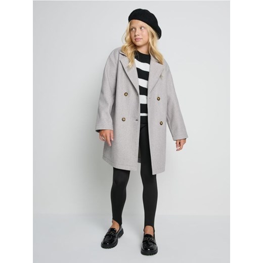 Sinsay - Płaszcz dwurzędowy - szary ze sklepu Sinsay w kategorii Płaszcze dziewczęce - zdjęcie 185643749