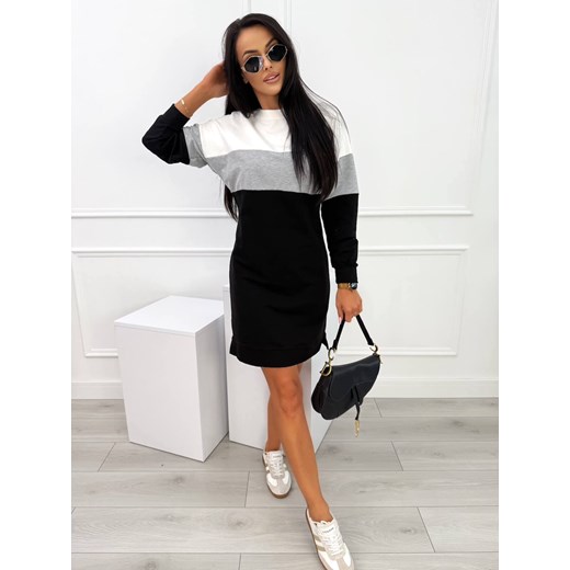 Szaro-Czarna Bawełniana Sukienka Modnakiecka.pl L/XL ModnaKiecka.pl