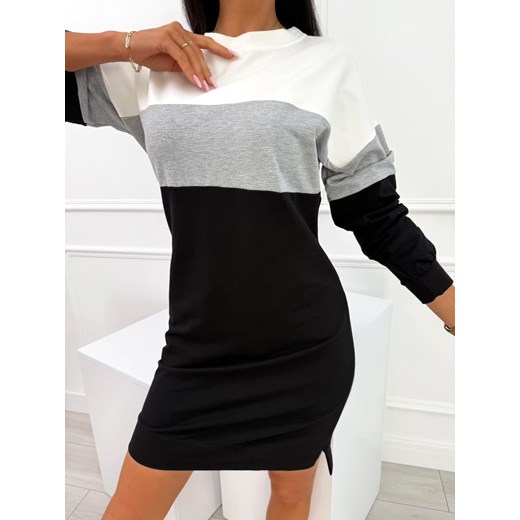 Szaro-Czarna Bawełniana Sukienka Modnakiecka.pl L/XL ModnaKiecka.pl