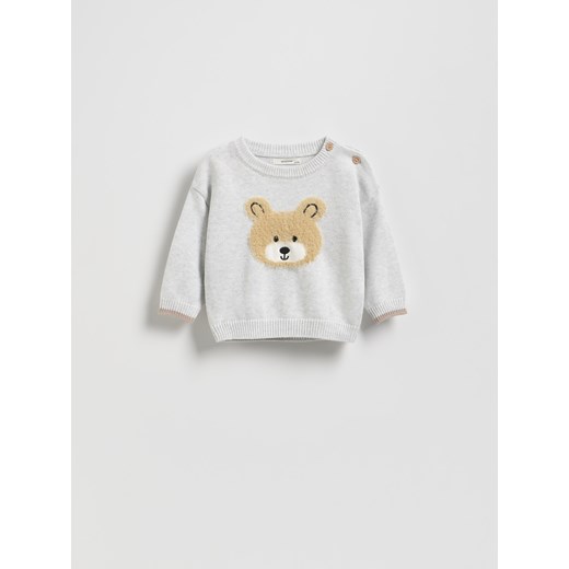 Reserved - Bawełniany sweter z aplikacją - jasnoszary Reserved 62 (1-3 m.) Reserved