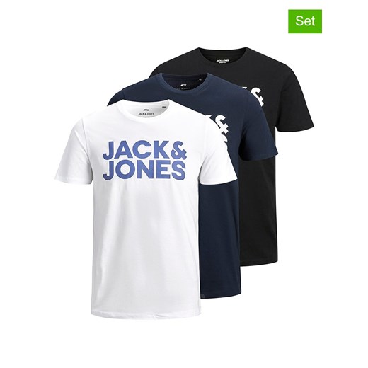 Jack &amp; Jones Koszulki (3 szt.) &quot;Jjecorp&quot; w kolorze granatowo-biało-czarnym ze sklepu Limango Polska w kategorii T-shirty męskie - zdjęcie 185645467