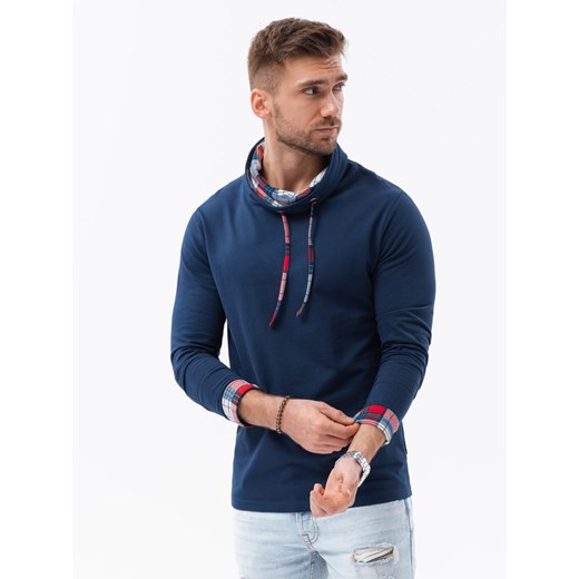 Bluza męska z wywijanym kołnierzem - granatowa B1015 ze sklepu ombre w kategorii Bluzy męskie - zdjęcie 185645826