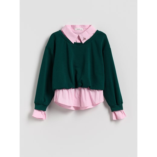 Reserved - Bluza z imitacją koszuli - ciemnozielony ze sklepu Reserved w kategorii Bluzy dziewczęce - zdjęcie 185646089