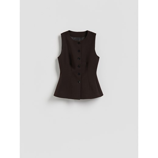 Reserved - Kamizelka z wiskozą - ciemnobrązowy ze sklepu Reserved w kategorii Kamizelki damskie - zdjęcie 185647489