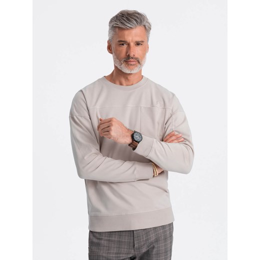 Bluza męska bez kaptura z kieszonką - jasnoszara V2 B1277 ze sklepu ombre w kategorii Bluzy męskie - zdjęcie 185649315