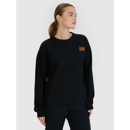 Damski longsleeve oversize 4F 4FWSS25TLONF393 - czarny ze sklepu Sportstylestory.com w kategorii Bluzki damskie - zdjęcie 185649945