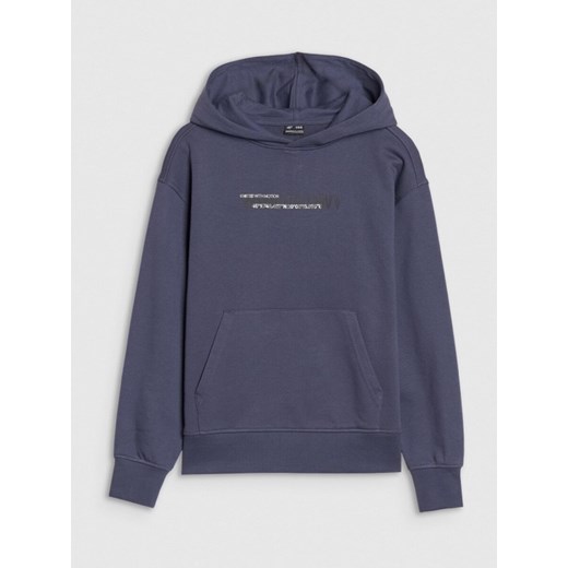 Chłopięca bluza dresowa z kapturem nierozpinana 4F 4FJWSS25TSWSM1511 - granatowa 4f Junior 146 Sportstylestory.com wyprzedaż