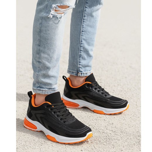 Sznurowane chłopięce buty sportowe Czarno pomarańczowe /G12-1 18089 T333/ ze sklepu Pantofelek24.pl w kategorii Trampki męskie - zdjęcie 185651967