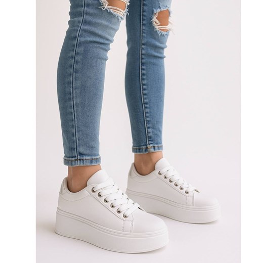 Białe damskie trampki na platformie /A10-2 18093 T288/ ze sklepu Pantofelek24.pl w kategorii Trampki damskie - zdjęcie 185651968