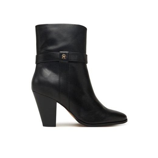 Botki Tommy Hilfiger Th T-Strap Leather Pointy Bootie FW0FW08984 Czarny ze sklepu eobuwie.pl w kategorii Botki - zdjęcie 185655877