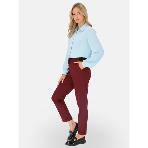 Bordowe spodnie z ozdobną gumką w pasie L'AF Liberty ze sklepu Eye For Fashion w kategorii Spodnie damskie - zdjęcie 185657099
