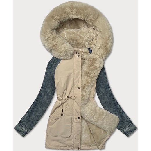 Parka damska z jeansowymi rękawami Way Mode beż-granat (WD202301) ze sklepu goodlookin.pl w kategorii Parki damskie - zdjęcie 185657156