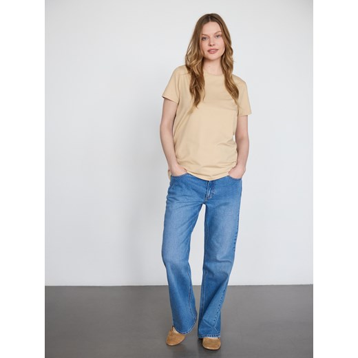 Reserved - Bawełniany t-shirt regular - kremowy Reserved L Reserved