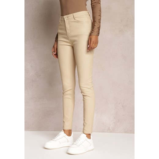 Beżowe Casualowe Spodnie Skinny o Modelującym Fasonie Elovi ze sklepu renee.pl w kategorii Spodnie damskie - zdjęcie 185658498