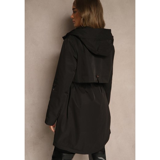 Czarna Kurtka Typu Parka z Kapturem o Klasycznym Kroju Tulania Renee 2XL renee.pl