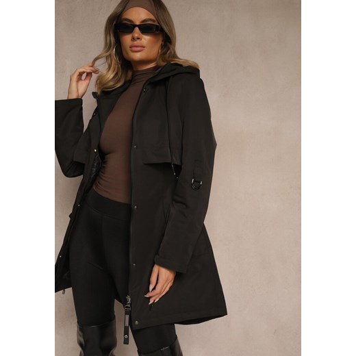 Czarna Kurtka Typu Parka z Kapturem o Klasycznym Kroju Tulania Renee S renee.pl