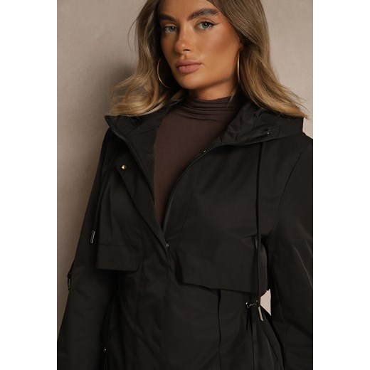 Czarna Kurtka Typu Parka z Kapturem o Klasycznym Kroju Tulania Renee L renee.pl