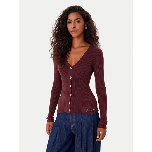 Guess Kardigan W5BR16 Z3OW2 Bordowy Slim Fit ze sklepu MODIVO w kategorii Swetry damskie - zdjęcie 185659289