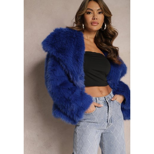 Granatowa Kurtka Futro z Długim Włosiem Zelita ze sklepu renee.pl w kategorii Futra damskie - zdjęcie 185662306