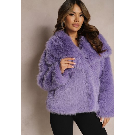 Fioletowa Kurtka Futro z Długim Włosiem Zelita Renee L renee.pl