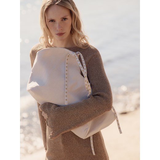 Reserved - Szturksowa torebka shopper - złamana biel ze sklepu Reserved w kategorii Torby Shopper bag - zdjęcie 185664056