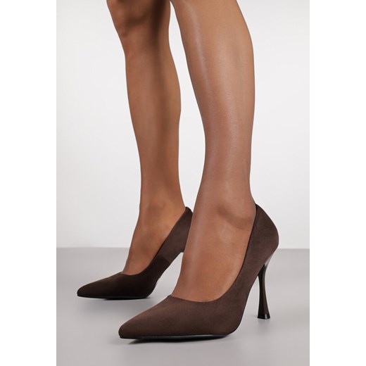 Brązowe Szpilki Vices na Klepsydrowym Obcasie ze Skórzaną Wkładką Enaille ze sklepu renee.pl w kategorii Czółenka - zdjęcie 185665005