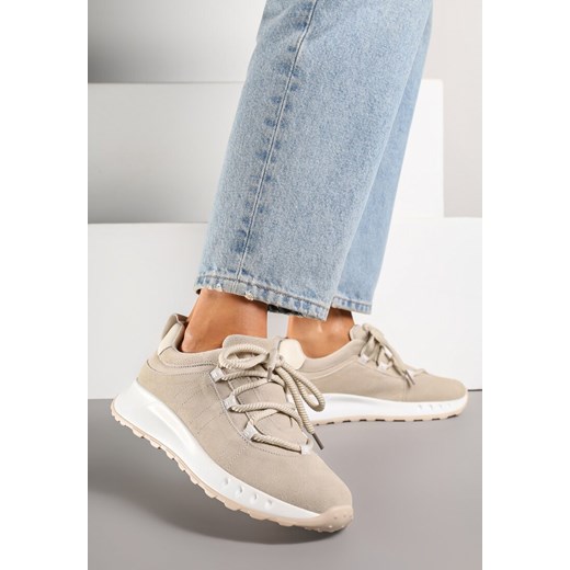 Beżowe Zamszowe Sneakersy z Wkładką ze Skóry Naturalnej Dolavienne ze sklepu renee.pl w kategorii Buty sportowe damskie - zdjęcie 185666729