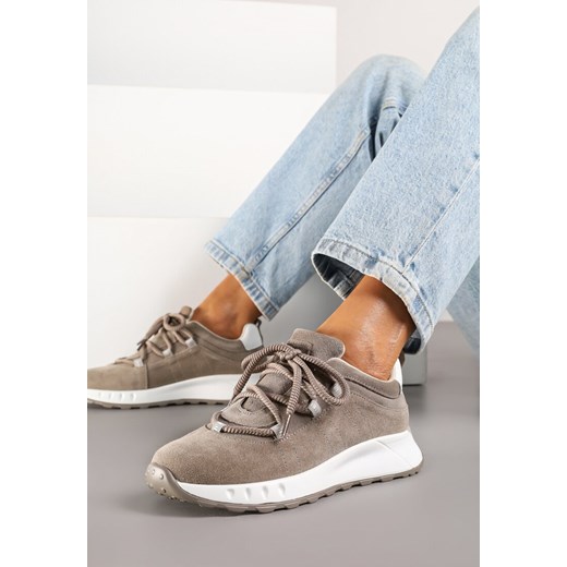 Ciemnobeżowe Zamszowe Sneakersy z Wkładką ze Skóry Naturalnej Dolavienne ze sklepu renee.pl w kategorii Buty sportowe damskie - zdjęcie 185666735