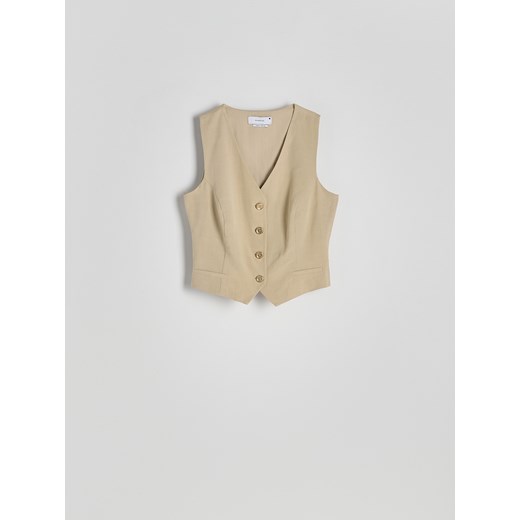 Reserved - Kamizelka z dodatkiem wiskozy - beżowy ze sklepu Reserved w kategorii Kamizelki damskie - zdjęcie 185666886