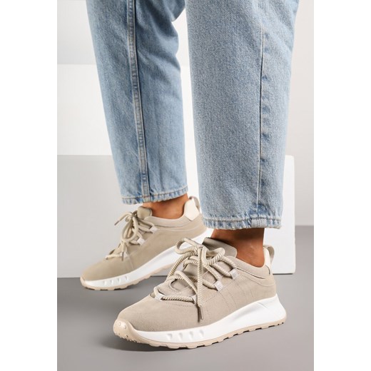 Beżowe Sneakersy z Naturalnego Zamszu ze Skórzaną Wkładką Dolittea ze sklepu born2be.pl w kategorii Buty sportowe damskie - zdjęcie 185666928
