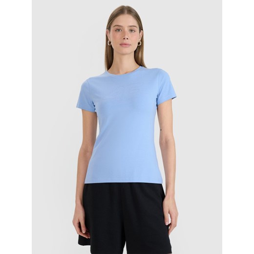 Damski t-shirt basic 4F 4FWMM00TTSHF2674 - niebieski ze sklepu Sportstylestory.com w kategorii Bluzki damskie - zdjęcie 185671026