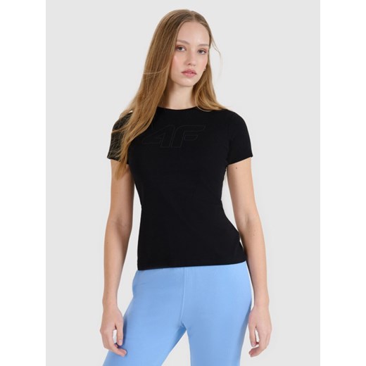 Damski t-shirt basic 4F 4FWMM00TTSHF2674 - czarny ze sklepu Sportstylestory.com w kategorii Bluzki damskie - zdjęcie 185671038