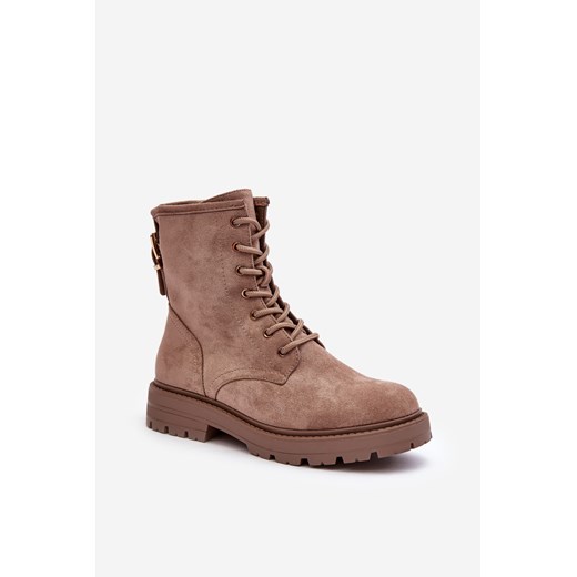 Botki Damskie Workery Suwak Ciemnobeżowe Ninsuni ML282 ze sklepu ZAZOO w kategorii Workery damskie - zdjęcie 185672646