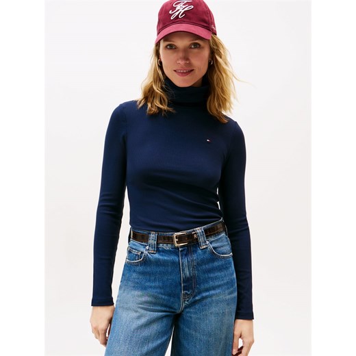 Tommy Hilfiger Damska koszulka z długim rękawem Kobiety Dżersej granatowy jednolity ze sklepu vangraaf w kategorii Bluzki damskie - zdjęcie 185676816