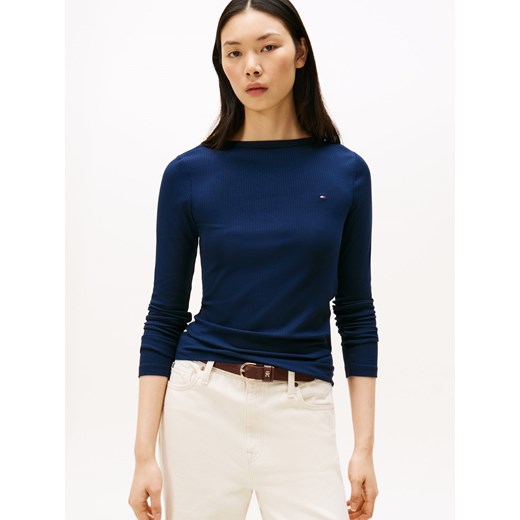 Tommy Hilfiger Damska koszulka z długim rękawem Kobiety wiskoza granatowy jednolity ze sklepu vangraaf w kategorii Bluzki damskie - zdjęcie 185676825