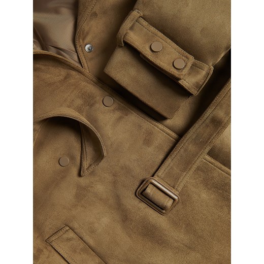 Reserved - Trencz z imitacji zamszu - oliwkowy Reserved L Reserved