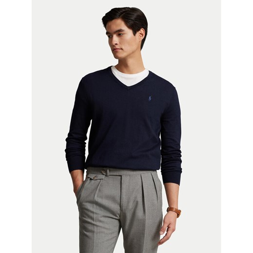 Polo Ralph Lauren Sweter Ls Sf Vn Pp 710670789004 Granatowy Slim Fit ze sklepu MODIVO w kategorii Swetry męskie - zdjęcie 185679248